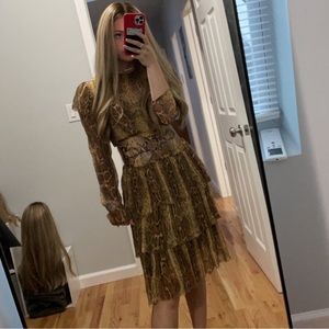 Zimmermann Silk Ninety Six Snakeskin Tiered Midi Dress $1450 Size 0 US 4